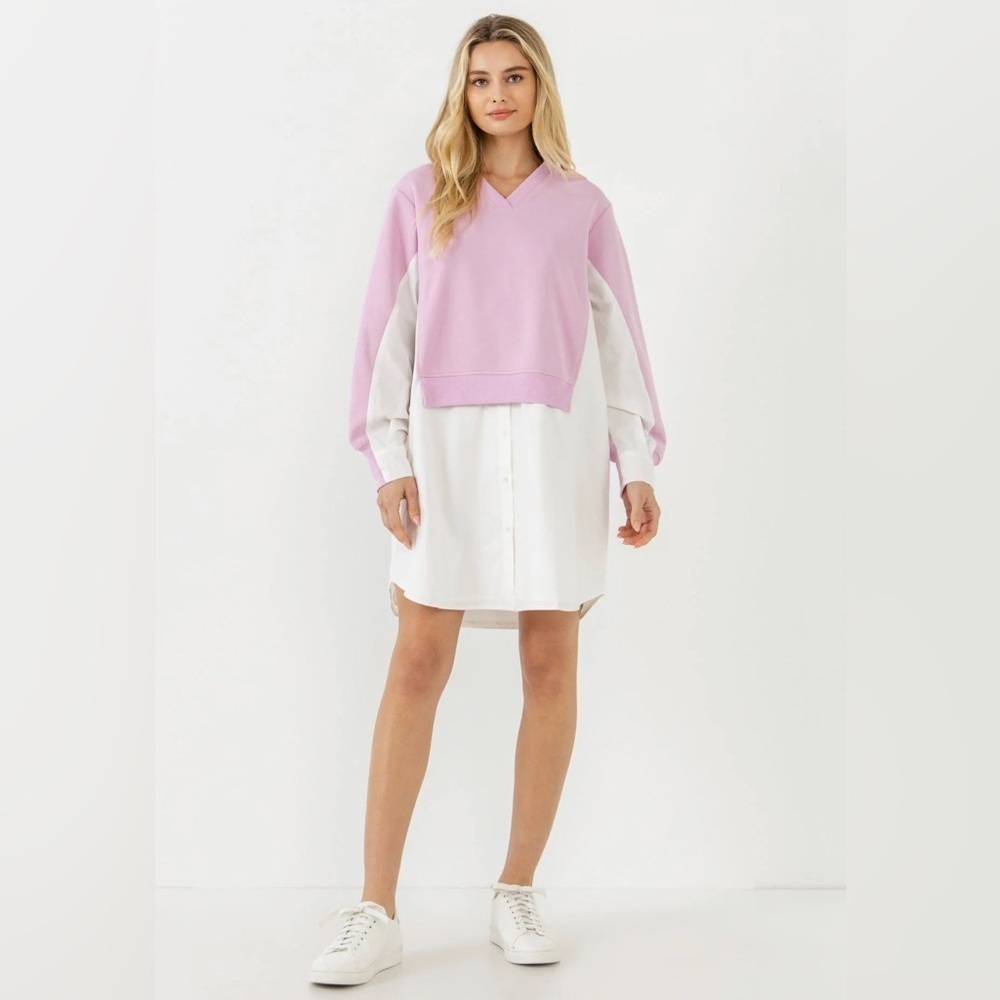 NWT English Factory Women’s Cotton Preppy Resort Pink Sweatshirt Dress Sz 2X - Picture 3 of 16